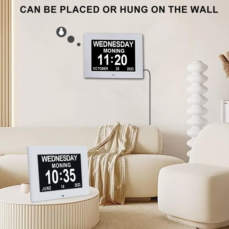 [2022 Newest] 7.5 Inch Extra Large Calendar Day Date Time Clock with Non-Abbreviated Day Month Dementia Clocks Perfect for Senior Elderly Impaired Vision Memory Loss