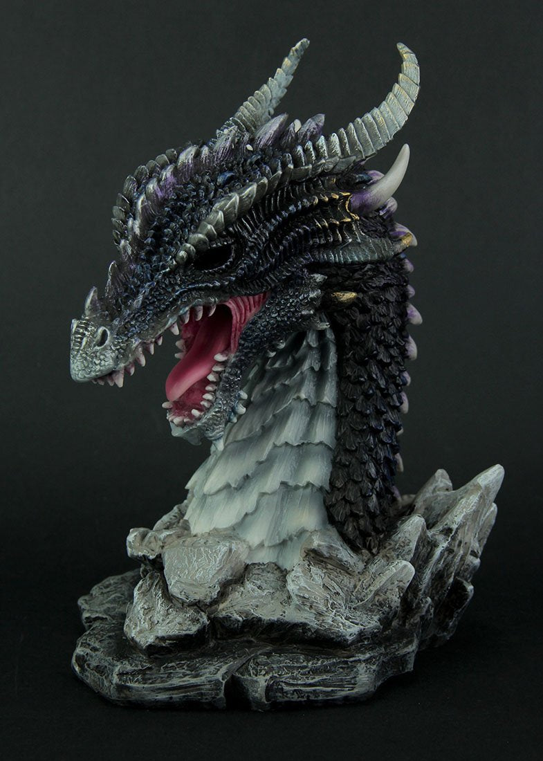 Veronese Resin Statues Hand Painted Obsidian Dragon Bust Statue with Led Lights 6 X 8.25 X 5 Inches Gray