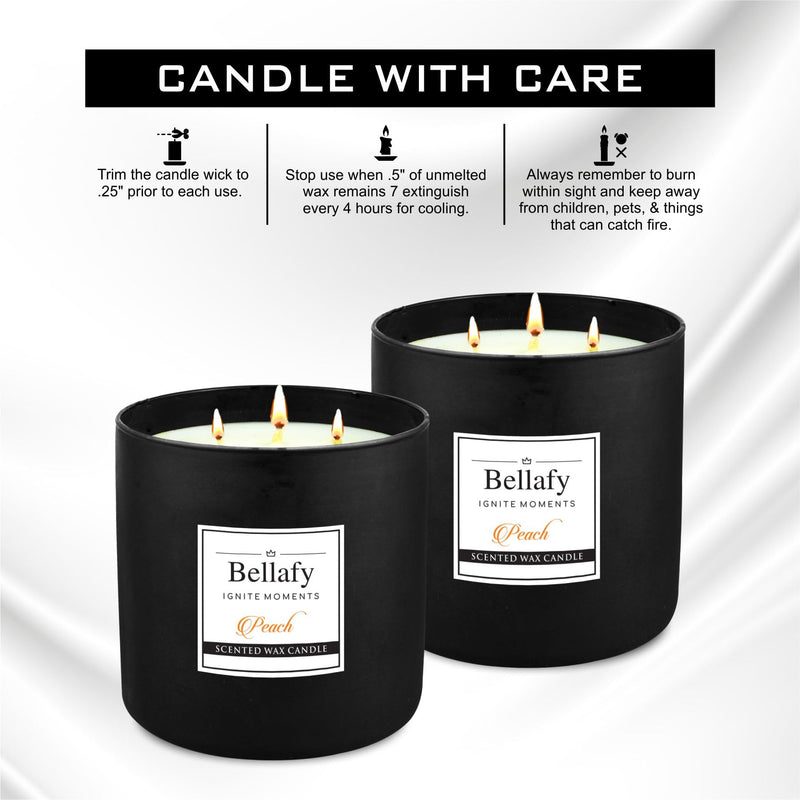 Bellafy 3-Wick Peach Scented Soy Wax Candle | Burns 40 Hours | Eco-Friendly Luxury for Healthier Homes | Captivating Aromas | Zero Petro Carbon | Natural Beauty & Blissful Fragrances