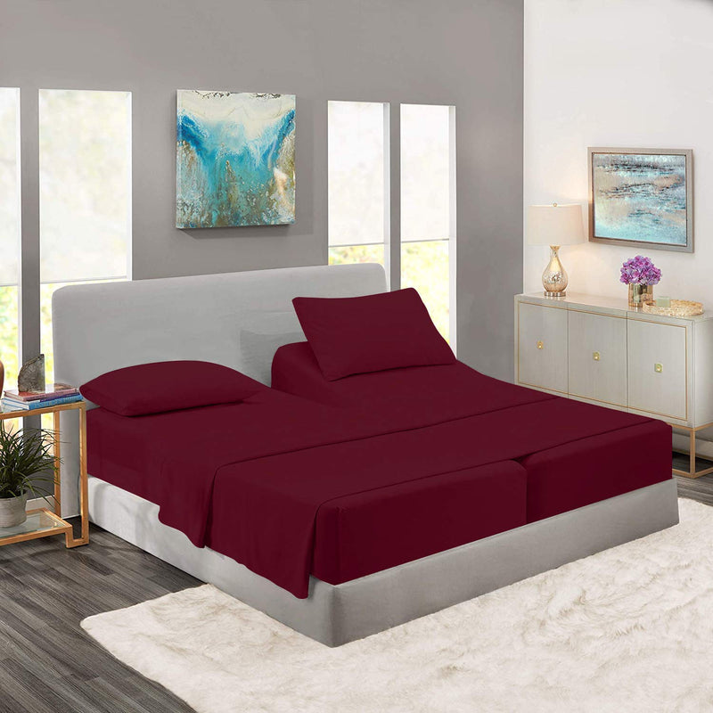 Split King Royal Collection 1900 Thread Count Bamboo Quality Bed Sheet Set With 2 Twin XL Fitted, 1 King Flat and 2 King Pillow Case.Wrinkle Free Shrinkage Free Fabric (Split King, Burgundy Red) by Split King Royal Collection 1900