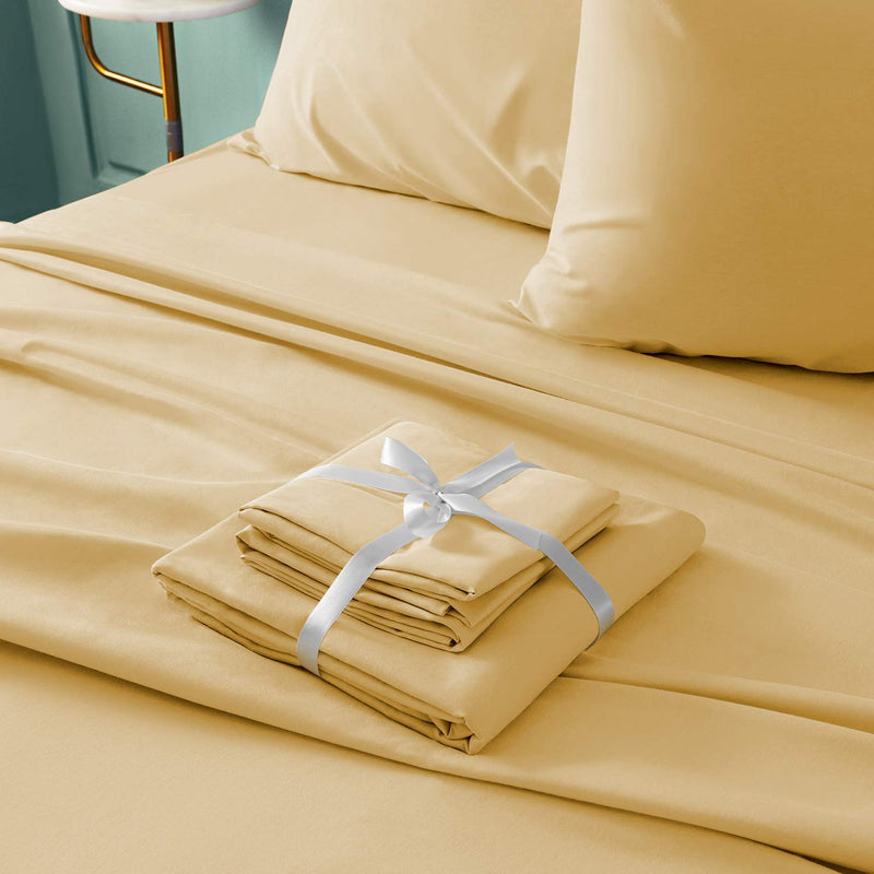 BYSURE Hotel Luxury Bed Sheets Set 6 Piece(Full, Gold) - Super Soft 1800 Thread Count 100% Microfiber Sheets with Deep Pockets, Wrinkle & Fade Resistant