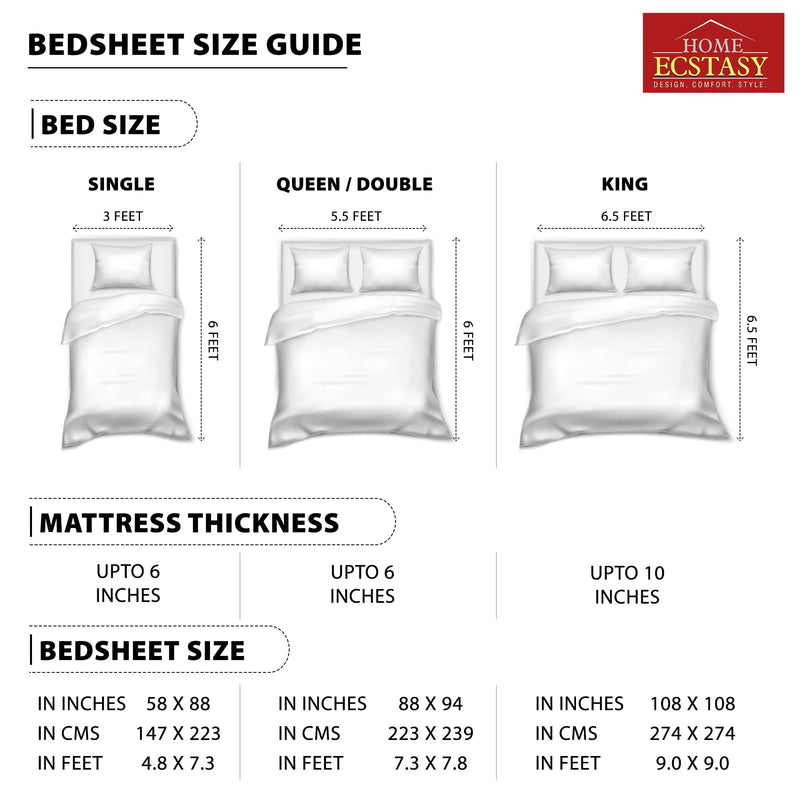 Home Ecstasy 100% Cotton King Fitted Bedsheet with 2 Pillow Covers | 140 TC Geometric Seagreen for King Bed (6ft X 6.5ft)