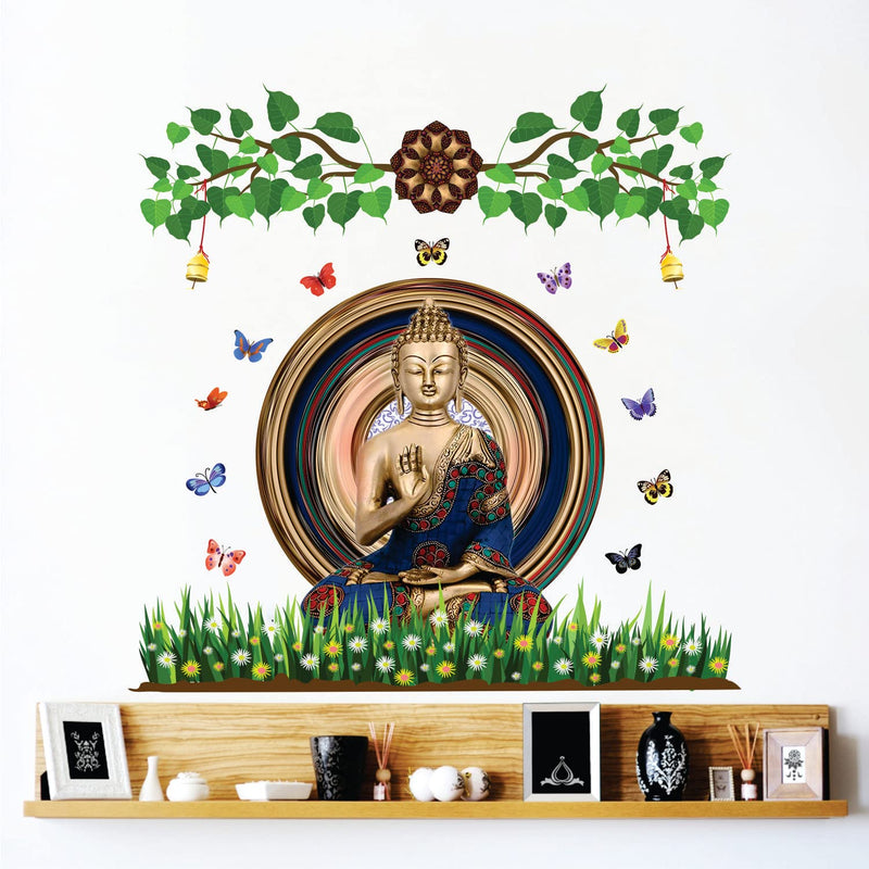 DivineDesigns Buddha Floral Dress & Butterflies Wall Sticker