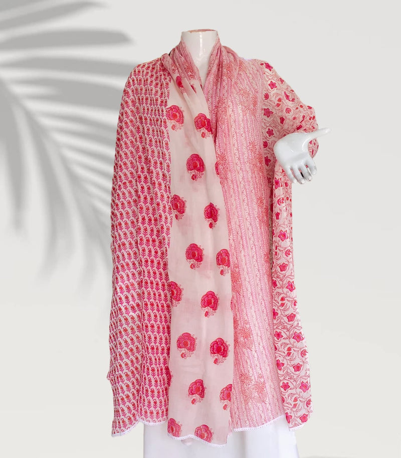 ANA - Beautiful Cotton Namaz Rida/Chadar with Traditional & Elegant Floral Prints - Ideal for Daily Prayers & Special Occasions (Pink & White)