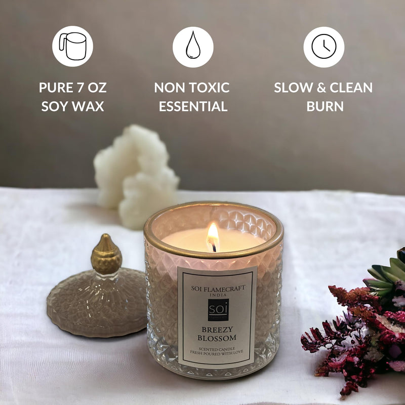 Soi Flamecraft Light Grey Candy Jar Scented Candle | Breezy Blossom Fragrance | Soy Wax Candle | 45 hrs Long-Lasting Aroma | Ideal for Home Decor & Gifting | 630 Grams