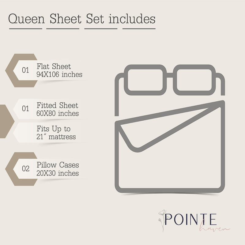 Pointehaven 100% Cotton Sheets Queen Size, 500 Thread Count Sateen Weave Bed Sheet & Pillowcase Sets, Soft Cotton 4 Piece Bed Sheets Set, Fits Mattress 21 inches Deep Pocket - Blue