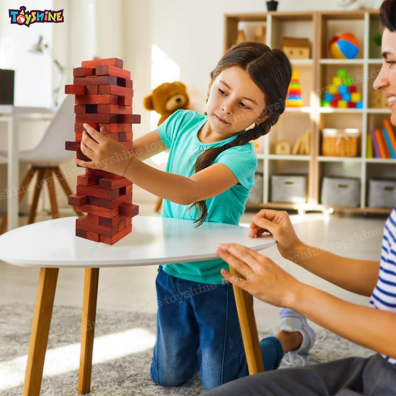 Toyshine Wooden Tower 54 Pcs Wooden Building Block, Stacking Game, Tumbling Tower Game for Kids Adult Boys Girls- Classic Padauk