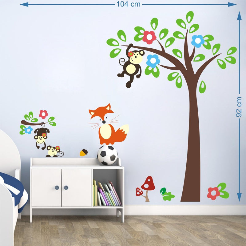 Walltech Combo of 4 Wall Sticker Welcome to Our Home Vine-(76 x46 cms) | Tribal Lady-(180 x 60 cms) | Monkey Hanging on Tree-(120 x 120 cms) | sb Folk Band-(11 x15 cms) - Material Vinyl