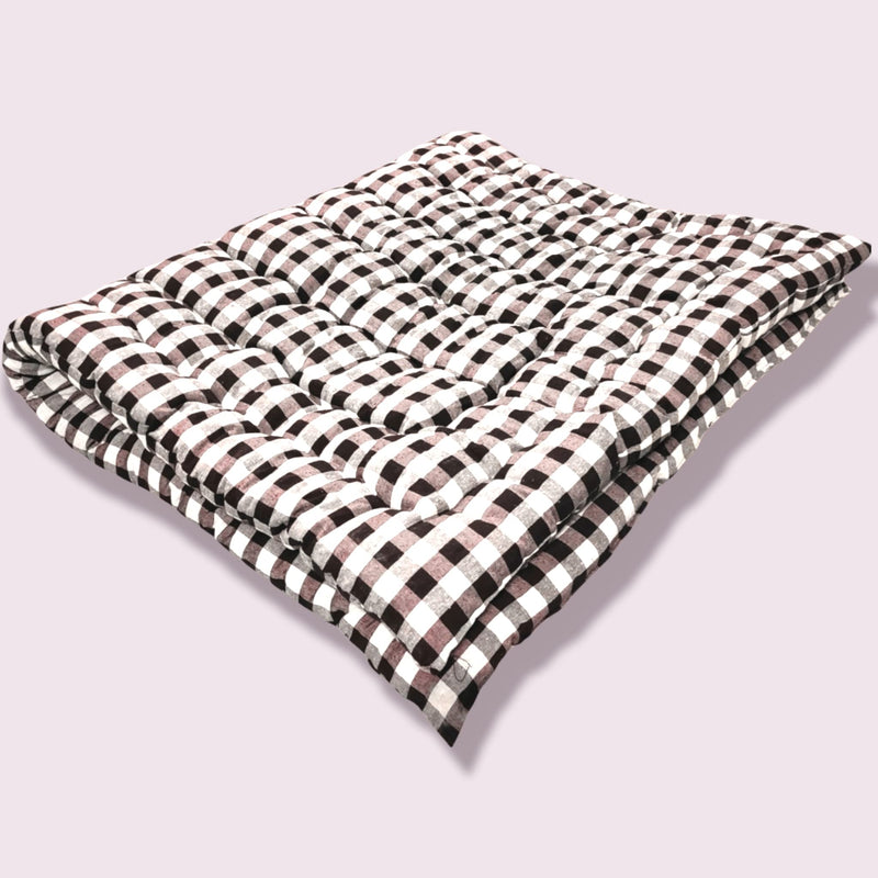 ATOOTFUSION Soft Double Bed Cotton Quilt | Cotton Mattress Light Weight Medium Firm Foldable Reversible Cotton Mattress | Gadda Medium Firm, White and Black Checkered (Super King (78X72 Inches))