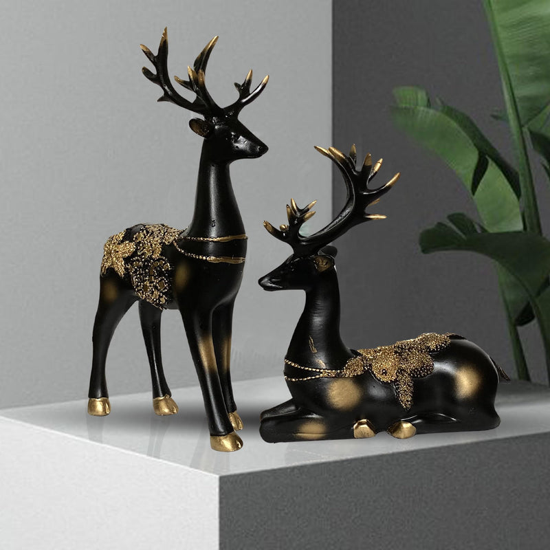 Xtore Creative Resin Golden and Black Reindeer Sculptures | Beautiful Home Decor | Lifts up Energy of Your Room (Pack of 2, Black)