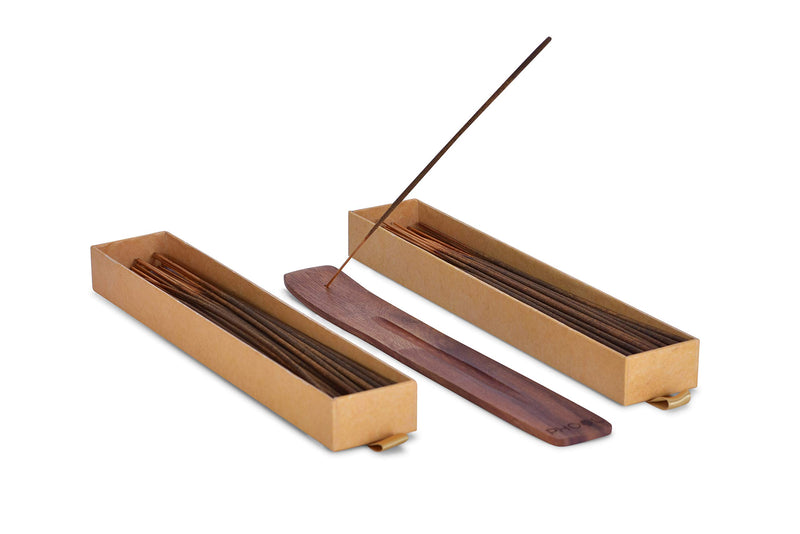 PHOOL LUXURY INCENSE Good Vibes Pack Of 2 Natural Agarbatti For Pooja - Indian Rose & White Cedar | Free Wooden Stand Sulpher & Charcoal Free | 100% Organic Incense Sticks