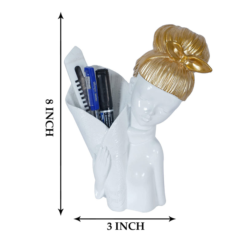 Zart Resin Girl Showpiece For Home Décor Showpiece & Office Decor Item (White) - 2.76X3.54 Inch