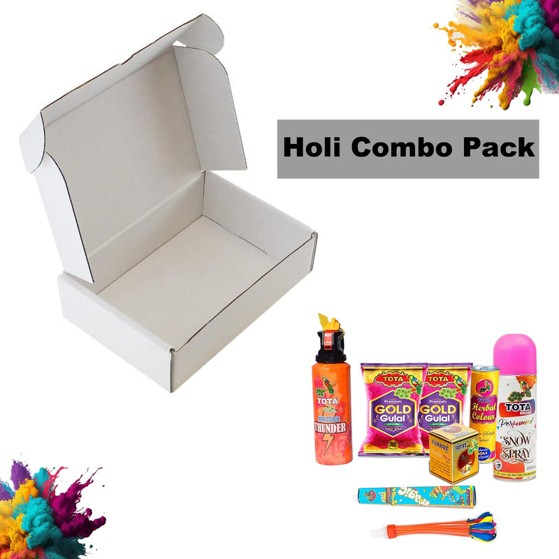 COTTONTEE Holi Festival Combo Gift Pack with Gold Gulal, Thunder Spray, Snow Spray, Herbal Colour, Balloons