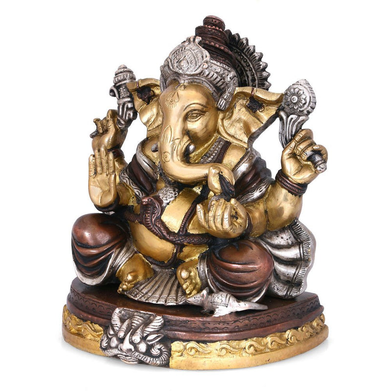 Collectible India Brass Taj Ganesha Idol, 10.5 Inches Height, Multicolour