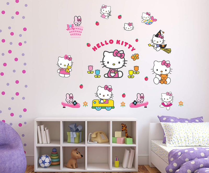 Wallzone Hello Kitty Multi Large Wallsticker for Home Decorations (90 cm x 75 cm)