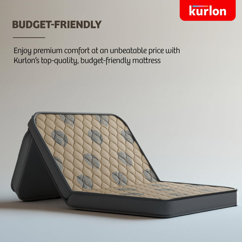 Kurl-On Kurlo Fold | Tri-fold Foam Mattress | High-Density Foam | Travel Mattress | Quilt Foam Layer | Medium Firm Support | Foldable Mattress | 72x36x4 Inches | Single Size Bed | 5 Yrs Warranty