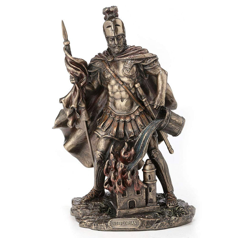 Veronese Design 9 Inch Saint Florian Patron Saint of Firefighters Antique Bronze Finish Christian Holy Roman Greek Statue