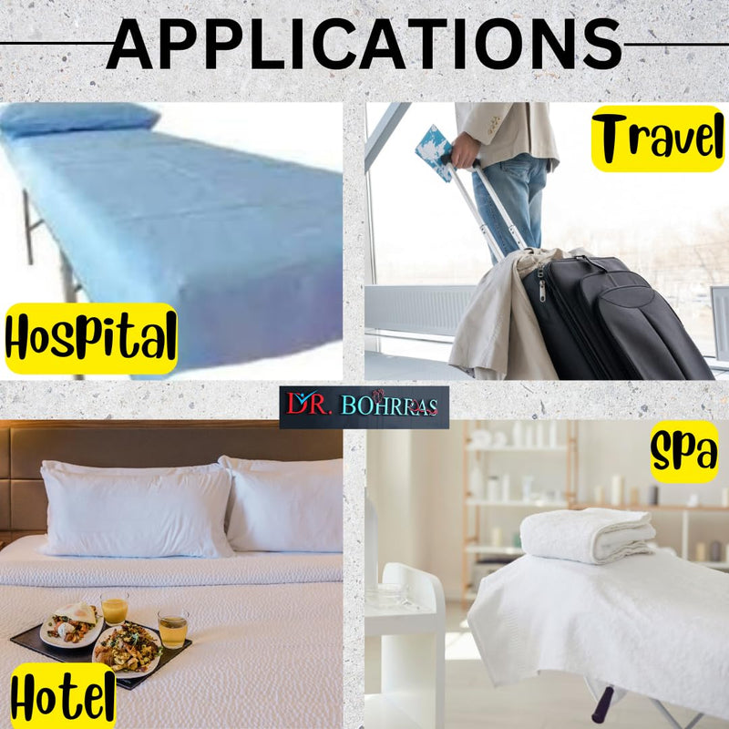 Disposable Nonwoven Bedsheet 31 x 72 Inches Blue | White for Travel | Home Use | Hospital | Patient (Pack of 10, Blue)