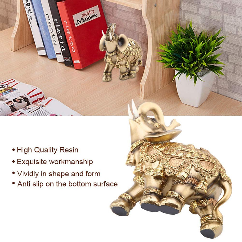 Wal front Golden Polyresin Elephant Statue Sculpture Trunk Wealth Lucky Collectible Figurine Gift Home Decor Feng Shui Ornament(L)