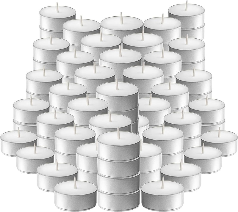 The Decor Affair 500 Pcs White Tea Light Candles, Each Bestowing 6-7 Hours of Uninterrupted, Magical, and Mesmerizing Illumination, to Elevate Your Space and Set a Spellbinding Atmosphere.