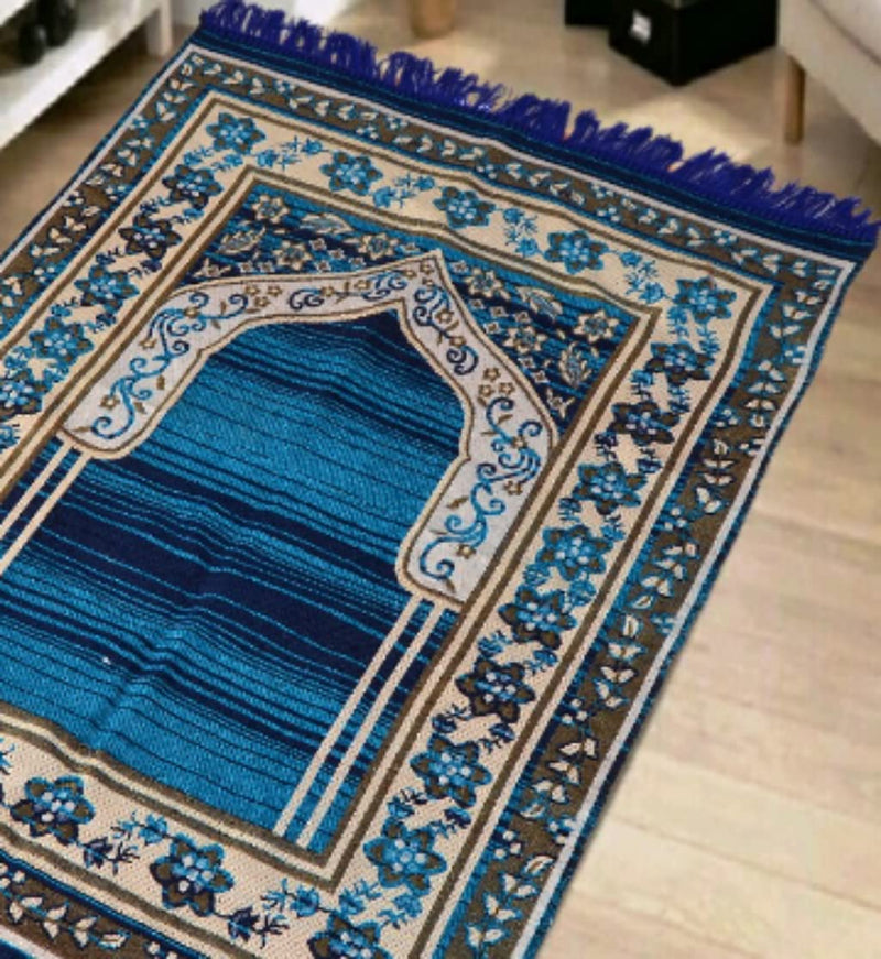 LAVINGSTON™ Stylish JaiNamaz Printed Prayer Mat (Blue, Chenille, 4x2 Feet)