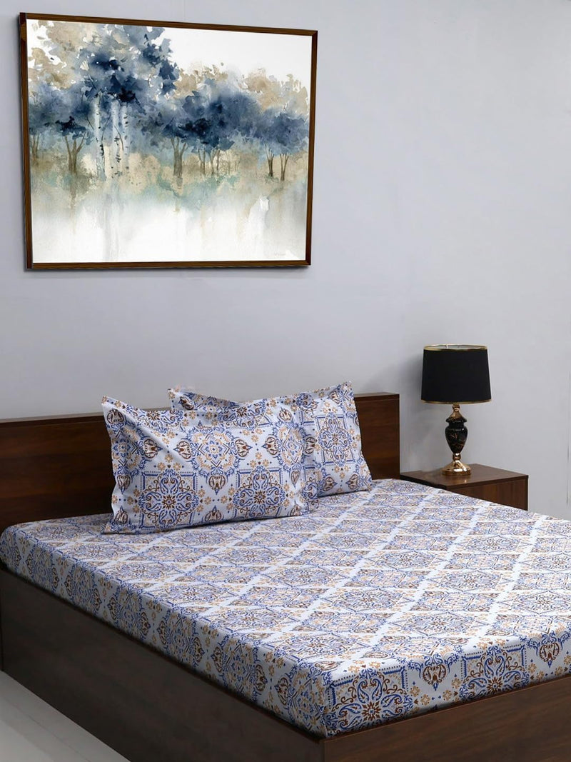 Bombay Dyeing King Size Bedsheet,144 Thread Count, Size: 274cm x 274cm,100% Cotton, with 2 Pillow Covers, 7499 (King, Gray)