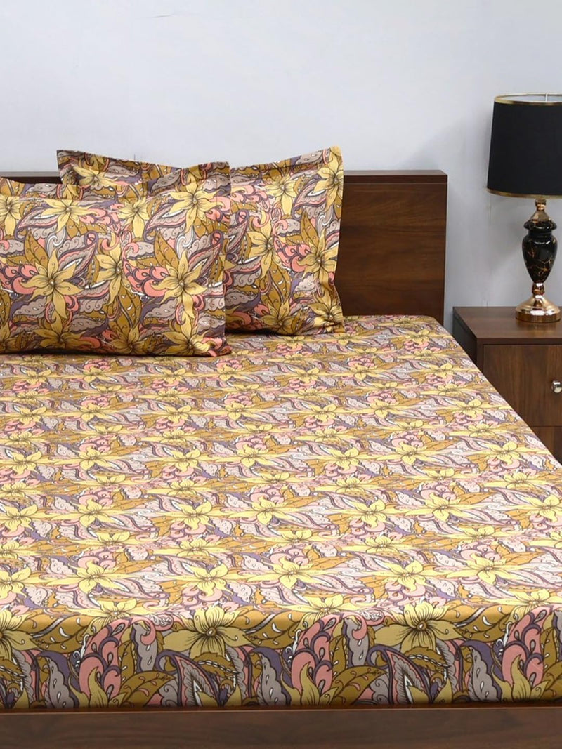 Bombay Dyeing Double Bedsheet Cotton 144 TC Premium Bedsheet & 2 Pillow Covers | Double | 224 X 254 Cms | Fade Less Colors | 2002 - Yellow