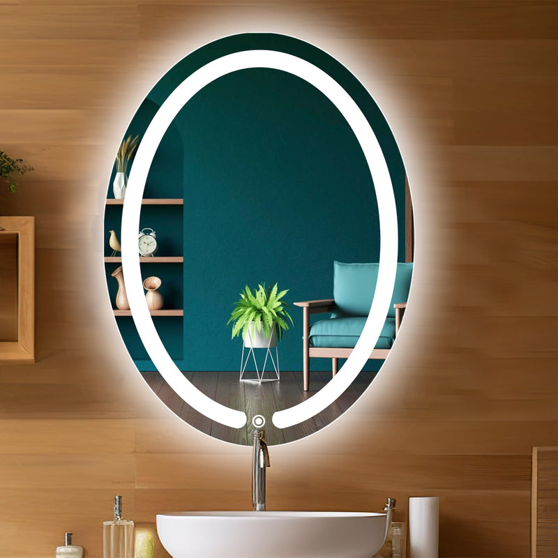 Sunsyze Led Mirror 24"/18" Oval Touch Sensor Mirror for makup and Grooming Bathroom wash Basin Vanity Lighted Mirror Backlit (3in1 Oval, Wall Mount, Unframed)