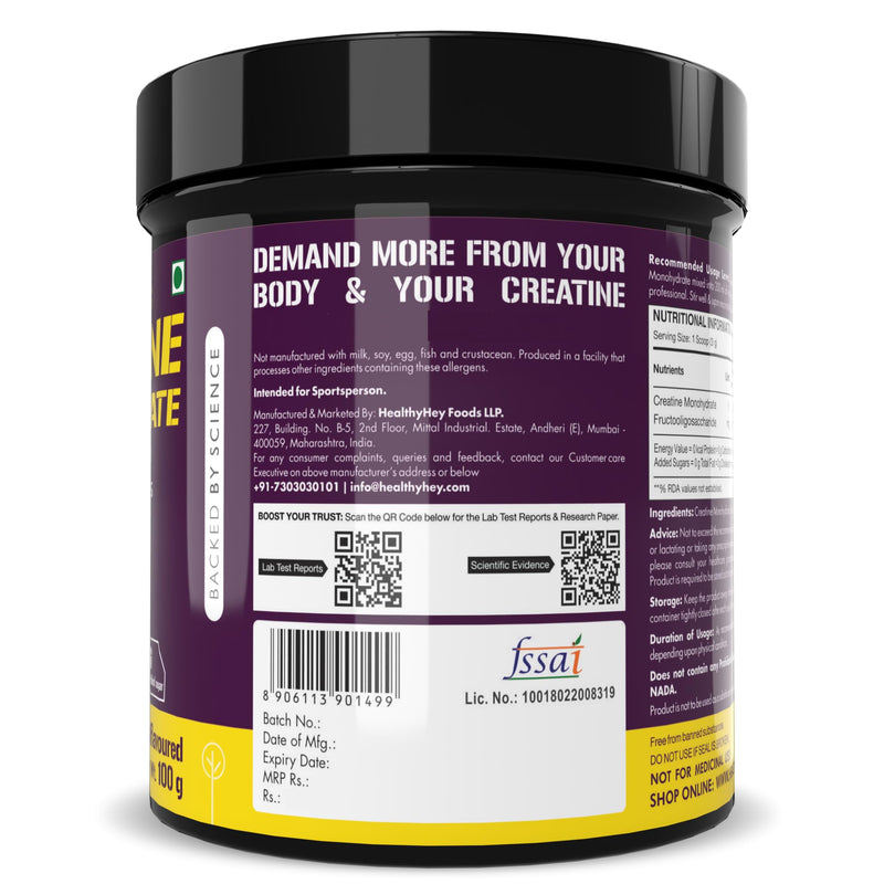 HealthyHey Sports Creatine Monohydrate powder for Muscle Building & Performance - 33 Servings (Unflavoured, 100gm)