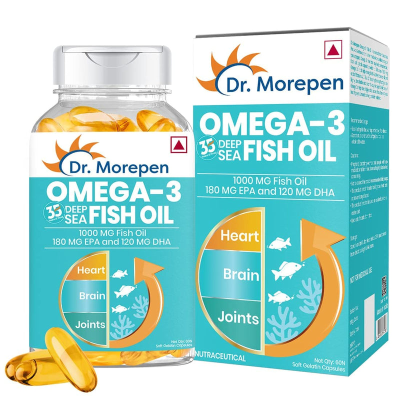 DR. MOREPEN Omega 3 Deep Sea Fish oil 1000 mg Omega with 300 mg DHA with Vitamin A, D3, E & K27 | 60 softgels - Pack of 1