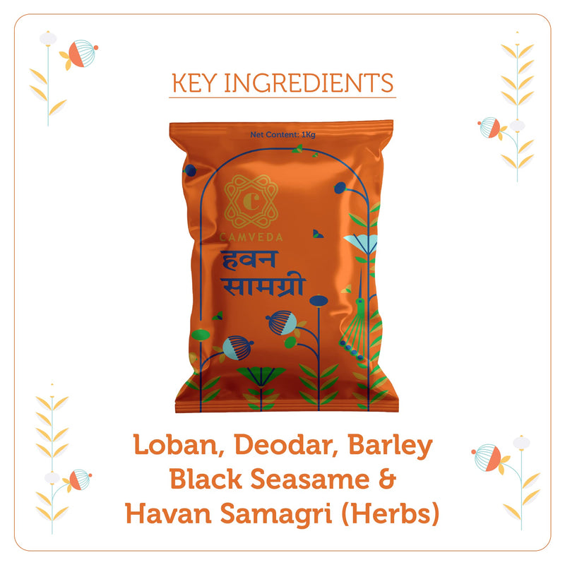 Camveda Hawan Samagri 1KG |100% Pure and Natural | Mixture of Various Dried Herbal Roots and Leaves for Vedic Yagya Pujan. Hawan Worship Pooja Samagri