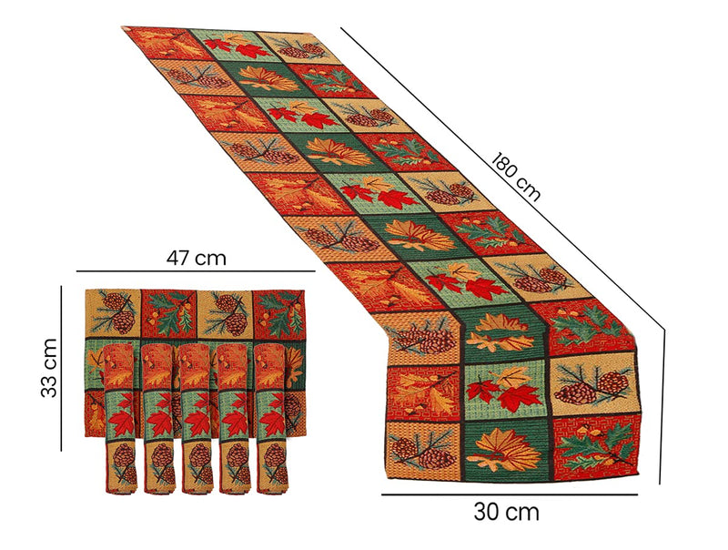 PRAKARTIK BY INDUARTS 100% Cotton Tropical Print Design Rectangular Dining Table mat with Runner. Multicolor (Set of 6 + 180 cm Runner)