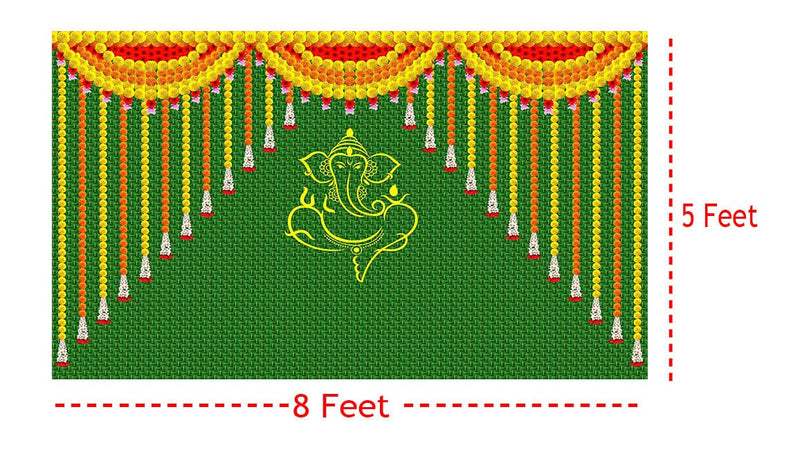S2S Traditional Banana Leaf with Flower Backdrop | for Pooja Decoration Background Curtain Cloth | for All Festivals/House Hold Functions | 5 Feet Height & 8 Feet Width