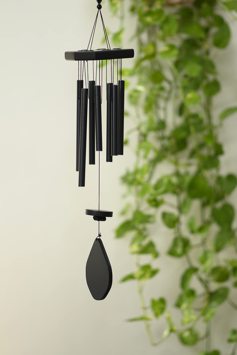 Tej Gifts - Feng Shui Metal Wind Chime 7 Pipes Black Rods Indoor/Outdoor Hanging Good Luck Charm Chimes Gift Item