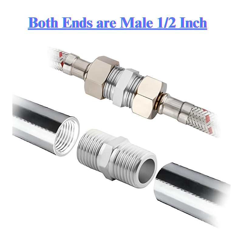 NEW WARE CP Hex Nipple 1/2 Inch to 1/2 Inch Male Threaded SS for connecting two Threaded Pipes or fittings (Pack of 2)