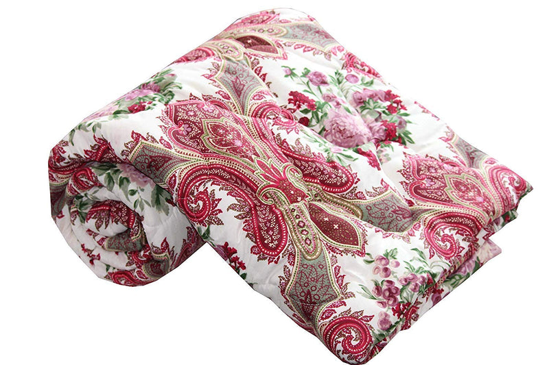 LOVEKUSH Floral Printed Single Bed Reversible Cotton AC Dohar Blanket Lightweight Quilt /Duvet (White and red)