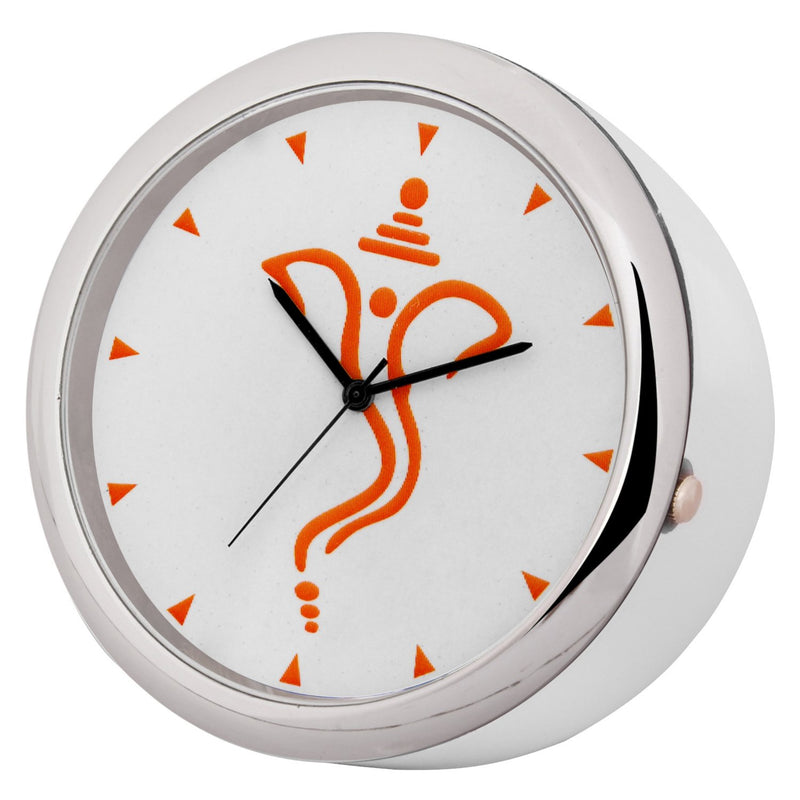 Evelyn Stainless Steel Classic Ganpati Theme Small Round Analog Table Clock (White, 45mm)