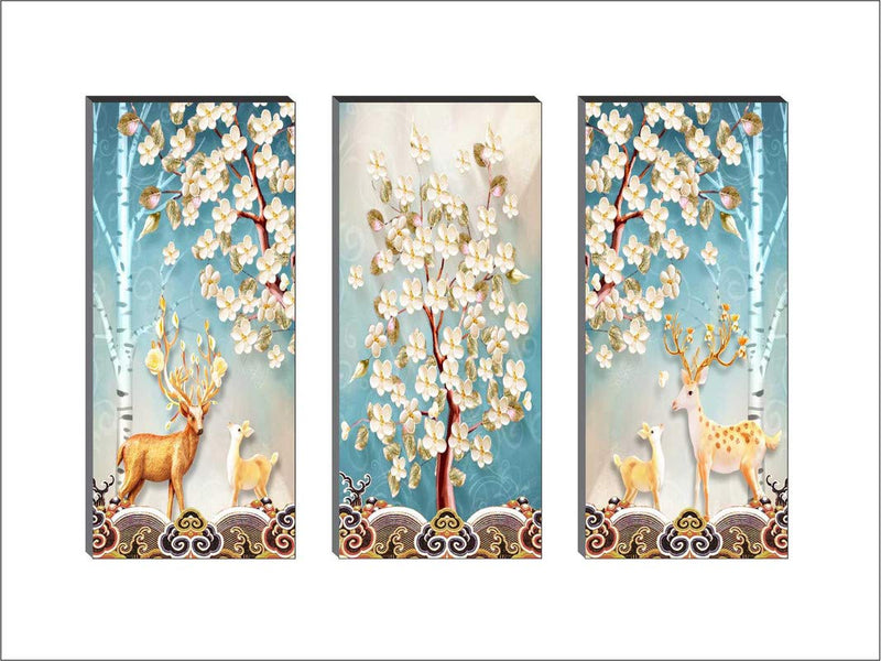 SAF 6MM MDF Board Reindeer with Flower Multi-Effect Design Painting 15 Inch X 18 Inch BANFJ78