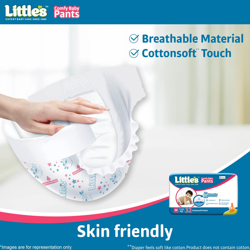 Little's Baby Pants Diapers,Medium (M),7-12 kg,32 Count, with Wetness Indicator & 12 Hours Absorption