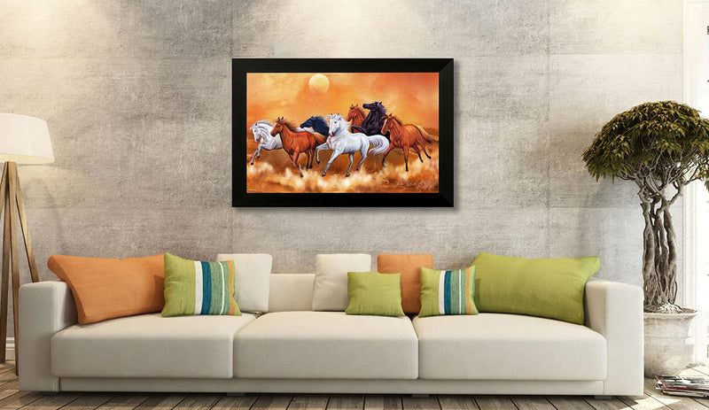 1 Art of Creations Vastu Seven Running Horses UV Textured Framed Digital Reprint 14 inch x 20 inch Painting BANFH6784