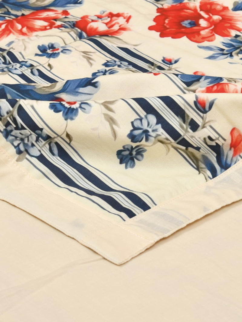 EVER HOME Digital Print Pure Cotton Dohar Single Bed for Summer 120 GSM, Mild Winter AC Blanket, Blue & Red Stripe Floral 59 x 88 inches