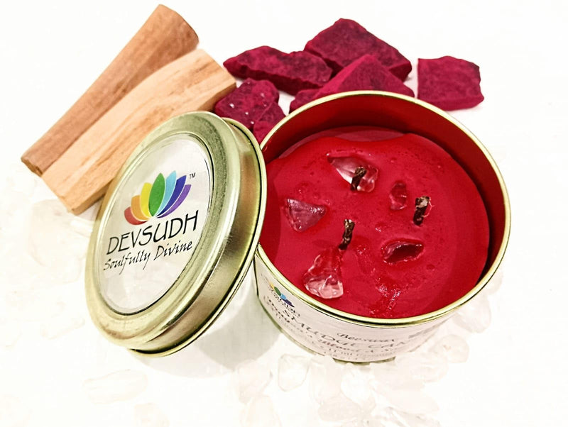 DEVSUDH Dragon's Blood & Sandalwood Smudge Candle (Organic Beeswax & Hemp wick)|India's 1st Triple Hemp wick candle|Manifestation candle,Removes negative energy|Yoga,Meditation,Spa,Reiki,Aromatherapy|