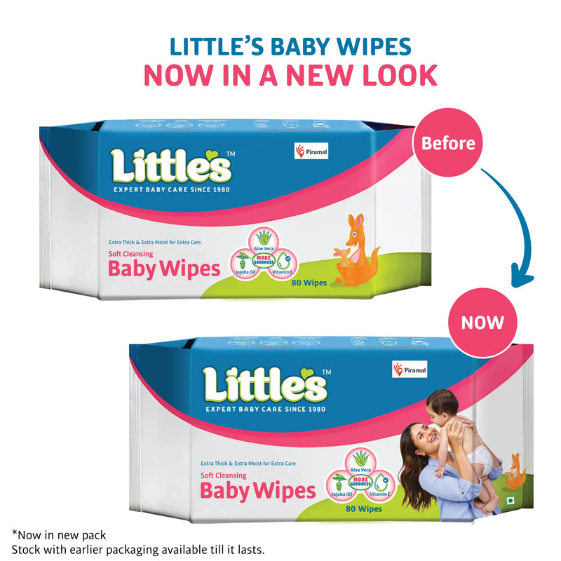 Little's Soft Cleansing Baby Wipes with Aloe Vera, Jojoba Oil and Vitamin E (80 wipes) pack of 3