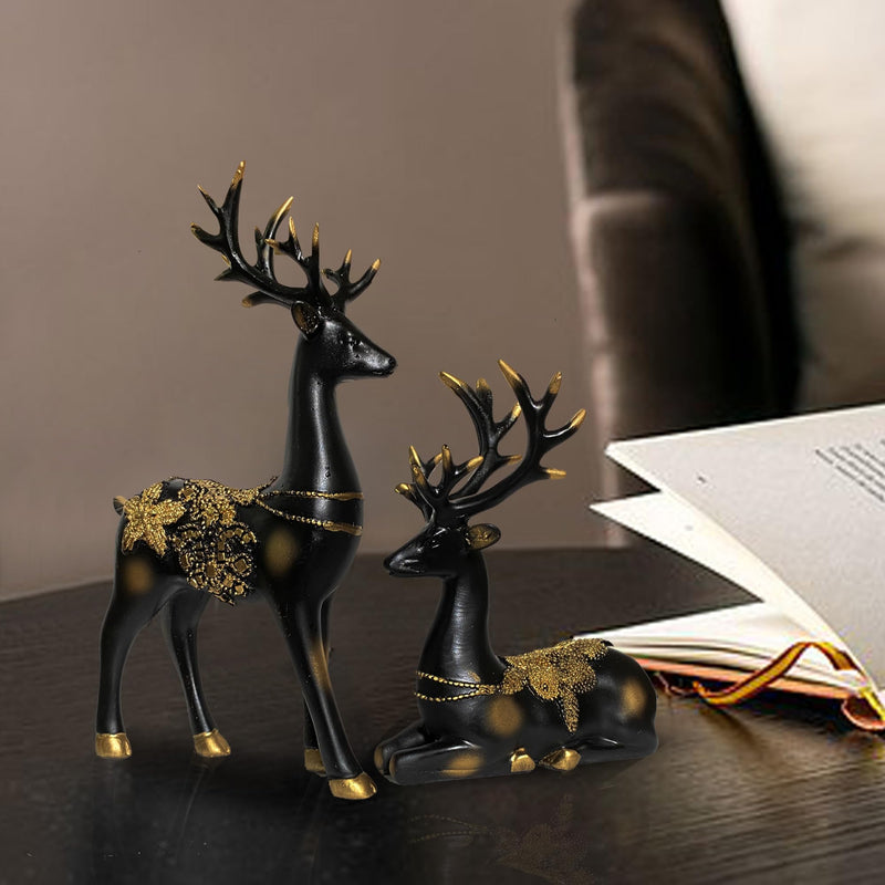 Xtore Creative Resin Golden and Black Reindeer Sculptures | Beautiful Home Decor | Lifts up Energy of Your Room (Pack of 2, Black)