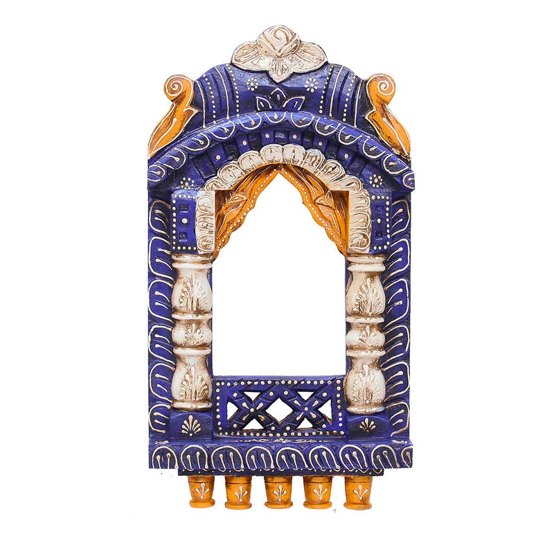 CRAFT TREE Wooden Handpainted Jharokha Frame in Blue Colour Height 16''