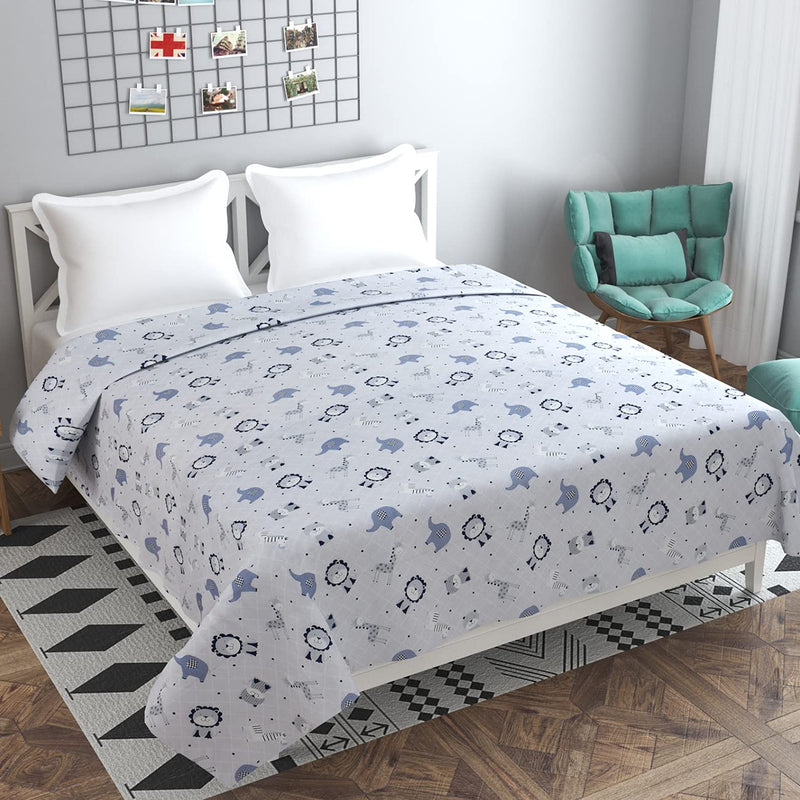 Florida Cotton Double Bed All Season Reversible AC Dohar for Kids (Ice Blue, 146x220 CM)