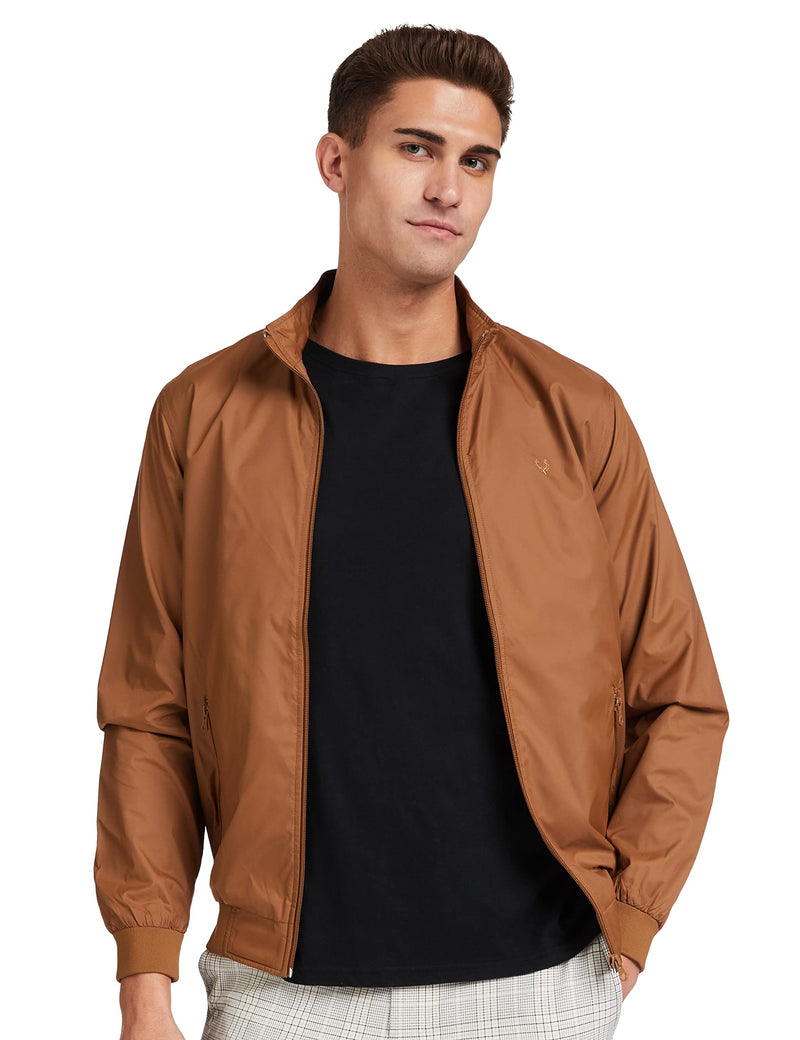 Allen Solly Men's Solid Polyester Blouson Jacket (ASJKOBOPZ49688_Light Brown_Small)