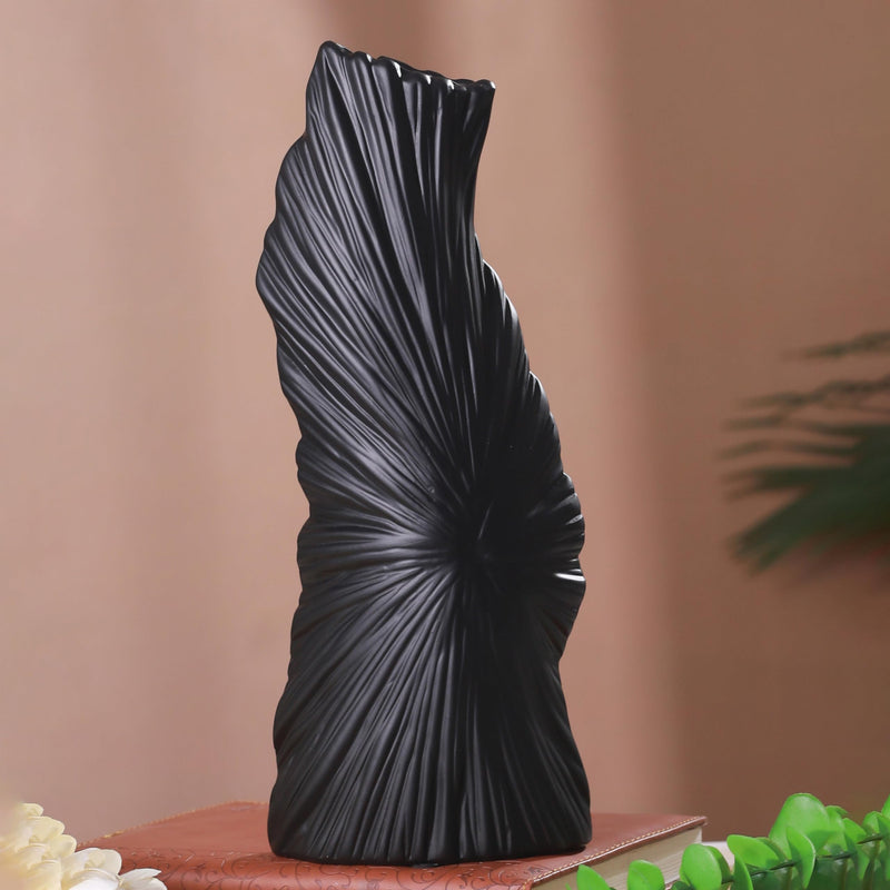 TIED RIBBONS Spiral Ceramic Vase for Flowers Plants Home Decor Living Room Bedroom Centrepiece Office Table Decoration Items (Black, 27.9 cm x 12cm)