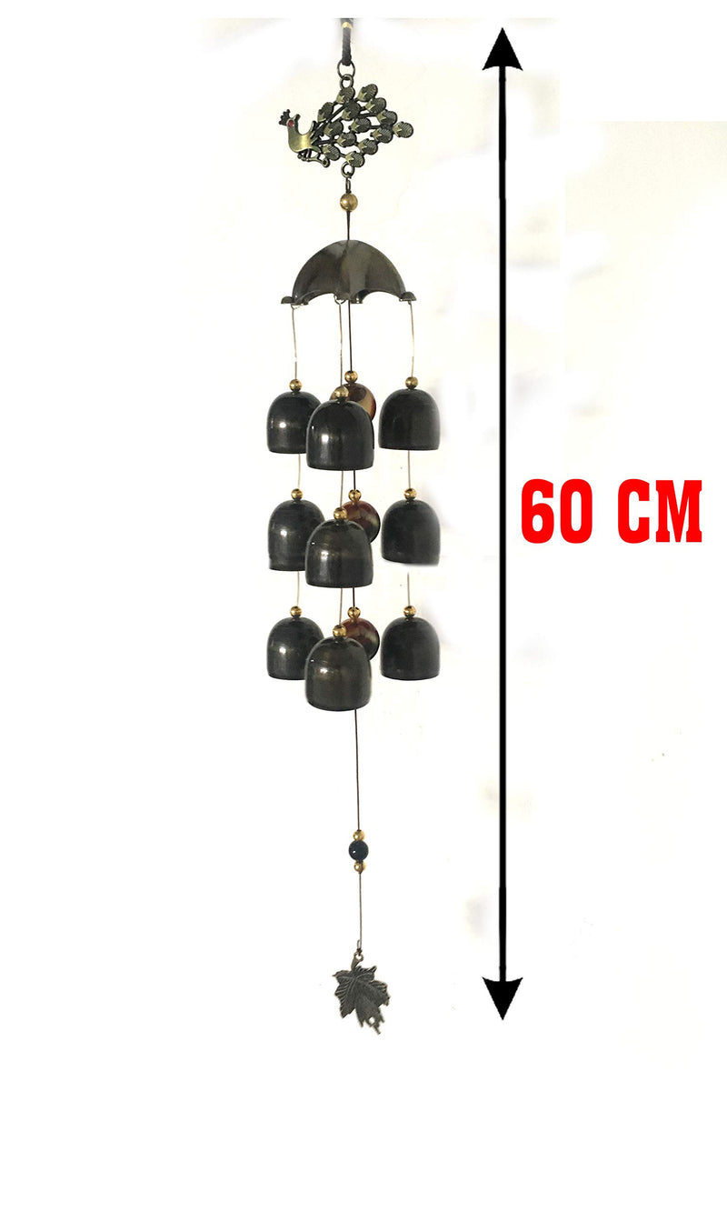 CrazyCrafts Metal Wind Chimes for Home Balcony Garden Positive Energy, Home Decor Hanging Long Brass Bells Gifts for Loved Ones 9 Bells Black Metal