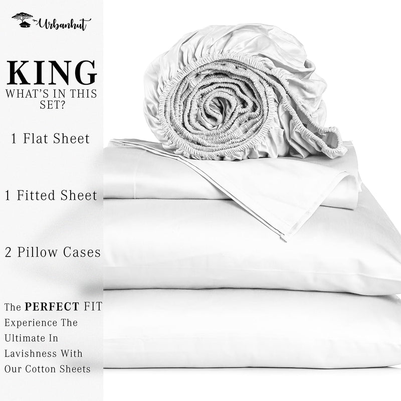 URBANHUT 1000 TC Egyptian Cotton Solid King Size Sheets Set (White, 4 Piece)